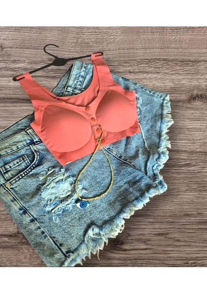 Önden Düğmeli Microfiber Lazer Kesim Sütyen Çıkarılabilir Pedli