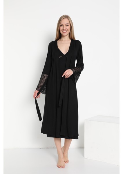 Kadın Ip Askılı Gecelik Sabahlık Takım C840-445