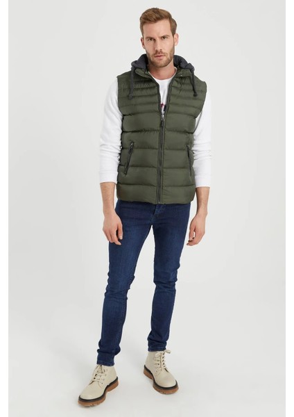 Erkek Haki Çıkarılabilir Kapüşonlu Şişme Yelek 4300