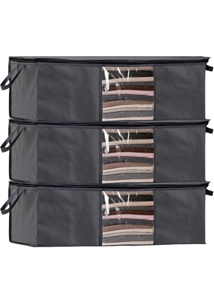 3’lü Baza Hurcu Seti Antrasit, Yatak Kanepe Altı Yastık Kıyafet Çamaşır Düzenleyici (64X45CM) 3 Adet modelleri