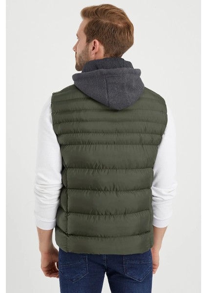 Erkek Haki Çıkarılabilir Kapüşonlu Şişme Yelek 4300
