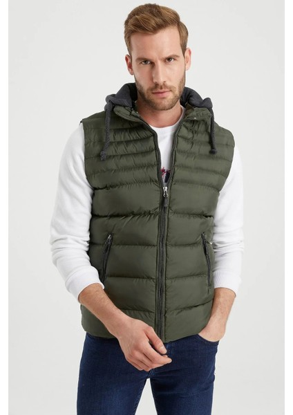 Erkek Haki Çıkarılabilir Kapüşonlu Şişme Yelek 4300