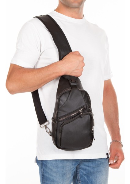 Erkek Yıkama Deri USB ve Kulaklık Çıkışlı Çapraz Göğüs Bel ve Omuz Çantası NEWPOLO210 - Siyah