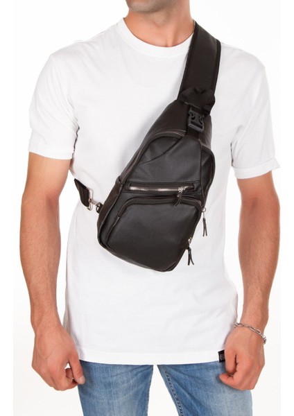 Erkek Yıkama Deri USB ve Kulaklık Çıkışlı Çapraz Göğüs Bel ve Omuz Çantası NEWPOLO210 - Siyah indirimleri