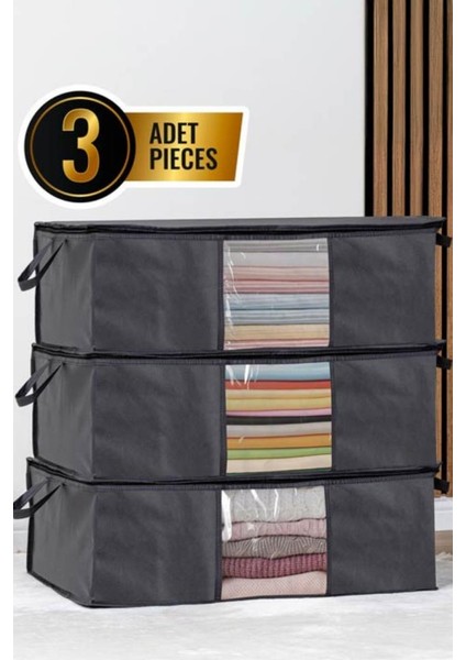 3’lü Baza Hurcu Seti Antrasit, Yatak Kanepe Altı Yastık Kıyafet Çamaşır Düzenleyici (64X45CM) 3 Adet indirimleri