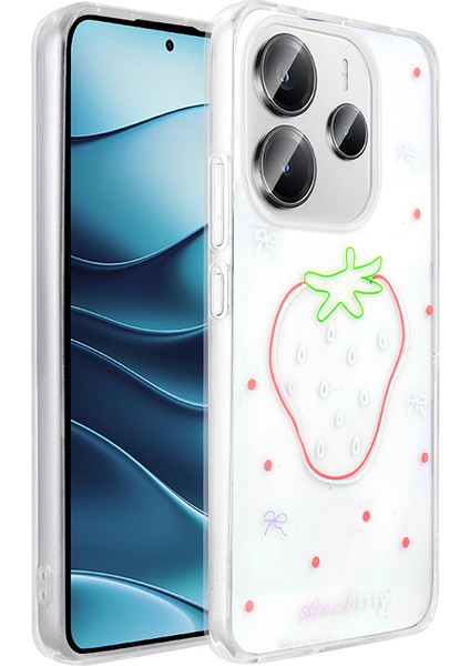 Xiaomi Redmi Note 14 Uyumlu Kılıf Şeffaf Folk Sert Kapak Figürlü Çilek modelleri