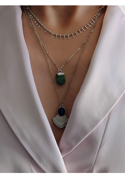 Üçlü Arpa Çiçek Model Silver Gümüş Renk Kolye