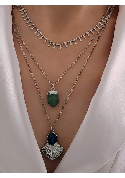 Üçlü Arpa Çiçek Model Silver Gümüş Renk Kolye fiyatları