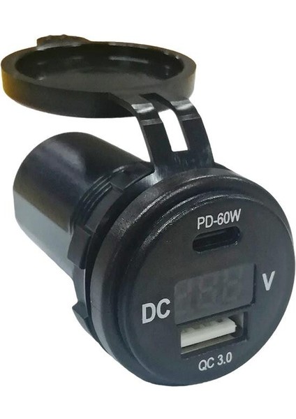 Usb+ Type C + Voltmetre Göstergesi 12-24V