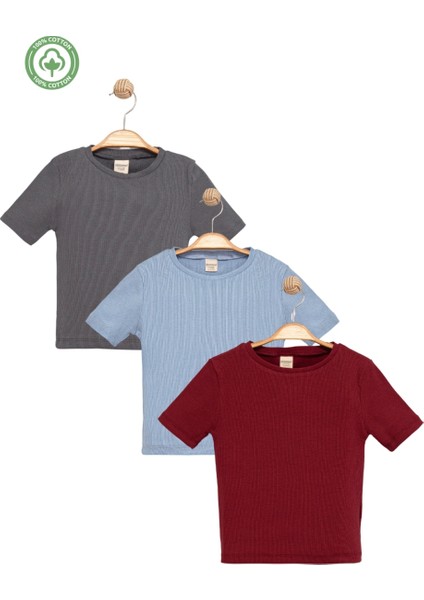 Kız Çocuk Kısa Kollu Kaşkorse 3'lü T-Shirt Seti -Çocuk Giyim
