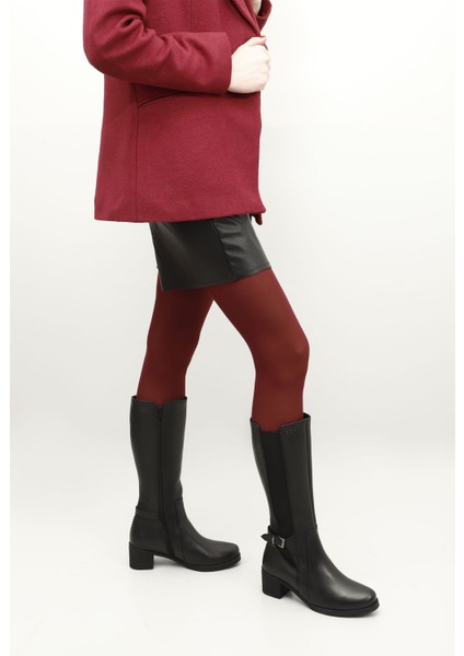 Kadın Siyah Fermuarlı Kalın Topuklu Hakiki Deri Çizme fiyatları