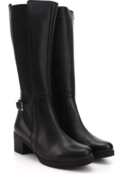 Kadın Siyah Fermuarlı Kalın Topuklu Hakiki Deri Çizme modelleri