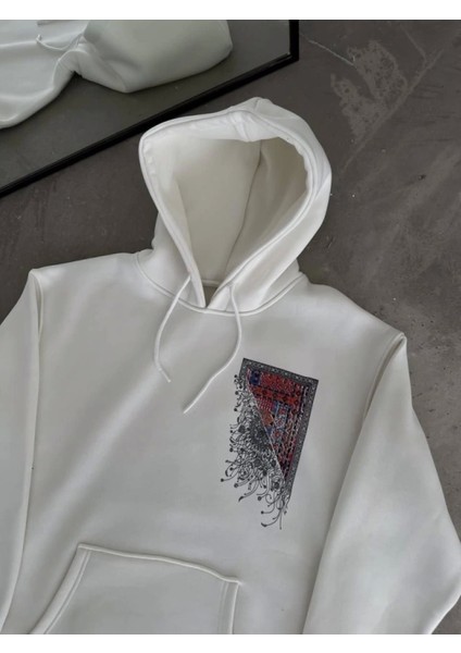 Uzun Kol Kapşonlu Baskılı Sweatshirt - Beyaz modelleri