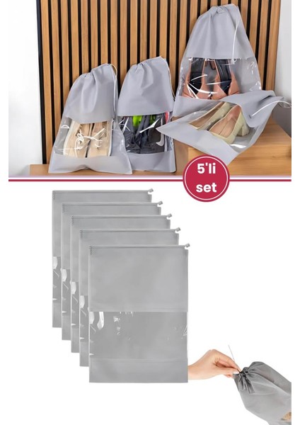 5’li Ayakkabı Hurcu Seti, Büzgülü Pencereli Valiz Içi Ayakkabı Taşıma Çantası Seyahat Düzenleyici