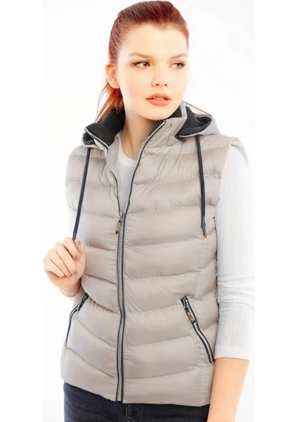 Kadın Ekru Kapüşonlu Şişme Yelek Kapüşon Içi Polar 5000 modelleri