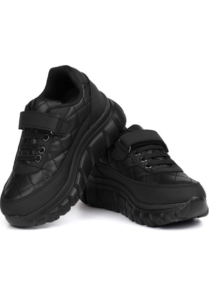 Unisex Çocuk Siyah Bağcıklı Cırtlı Sneaker Rahat Spor Ayakkabı fiyatları