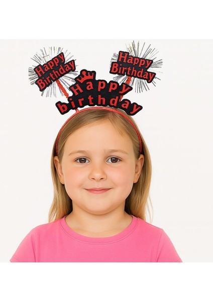 Kırmızı Renk Işıltılı Yazılı Doğum Günü Parti Tacı