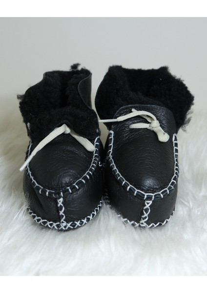 Unisex Bebek %100 Hakiki Deri El Yapımı Bebek Patiği | Yumuşak, Sıcak ve Rahat Ayakkabı Siyah fiyatları