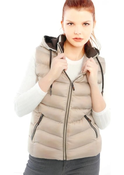 Kadın Ekru Kapüşonlu Şişme Yelek Kapüşon Içi Polar 5000 fiyatları