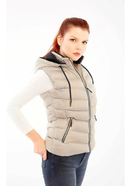 Kadın Ekru Kapüşonlu Şişme Yelek Kapüşon Içi Polar 5000 fırsatları