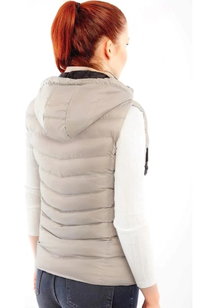 Kadın Ekru Kapüşonlu Şişme Yelek Kapüşon Içi Polar 5000 indirimleri