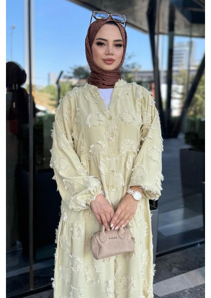 Püskül Detaylı V Yaka Düğmeli Elbise fiyatları