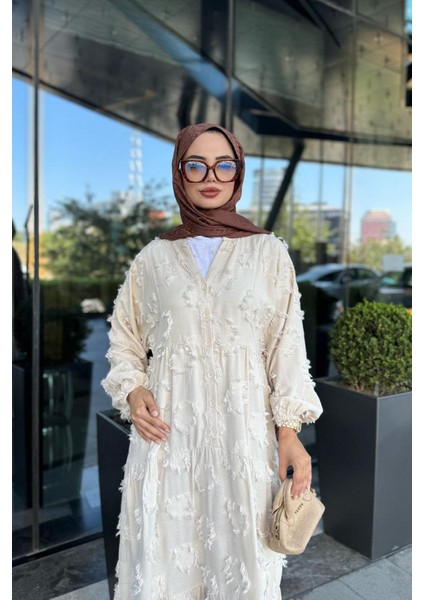 Püskül Detaylı V Yaka Düğmeli Elbise fiyatları