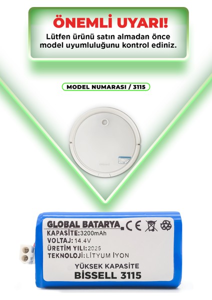 Bissell 3115 Robot Süpürge Bataryası 14.4V 3200MAH Li-Ion Pil (Yüksek Kapasite) indirimleri