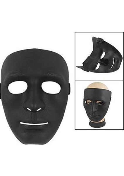 Halloween Sert Plastik Arkadan Lastikli 3D Insan Maskesi Siyah Renk