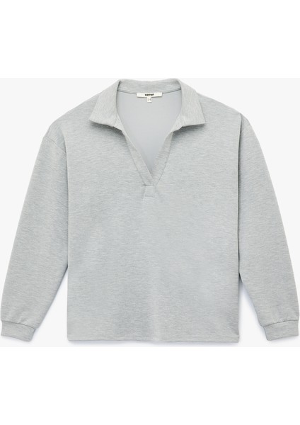 Rahat Kalıp Uzun Kollu Polo Yaka Sweatshirt