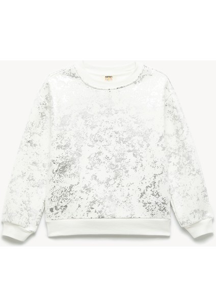 Uzun Kollu Bisiklet Yaka Desenli Şardonlu Sweatshirt