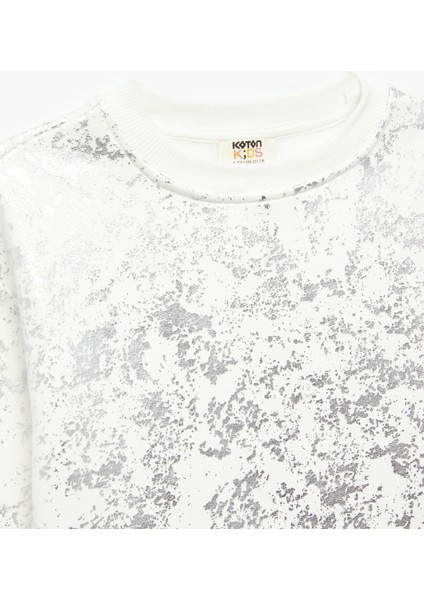 Uzun Kollu Bisiklet Yaka Desenli Şardonlu Sweatshirt modelleri