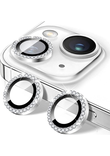 Iphone 15 / 15 Plus Uyumlu Taşlı Kamera Lens Koruyucu Mercek Çerçeve