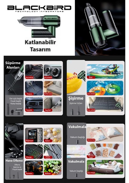 MK-5802 16000PA Katlanabilir Kablosuz Araç Süpürgesi | 3 Kademeli Güç | Şarjlı El Süpürgesi fırsatları