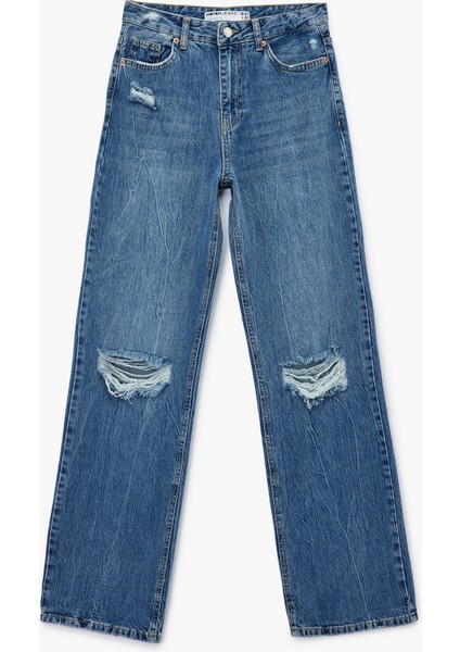 Yıpratılmış Pamuklu Düz Paça Straight Fit Jean Pantolon - Straight Jeans