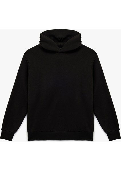Üç Iplik Uzun Kollu Kapüşonlu Basic Sweatshirt