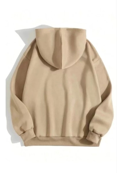 Pamuklu Unisex Kapşonlu Sweetshirt - Bej fiyatları