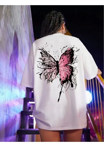 Modern Oversize Baskılı T-Shirt - Beyaz fiyatları