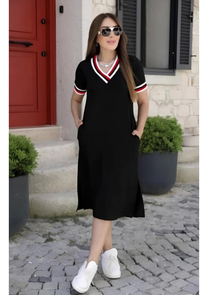 Yaza Hazır V Yaka Ribana Detaylı Elbise modelleri