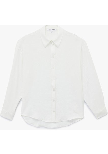 Aerobin Kumaş Düğmeli Klasik Yaka Uzun Kollu Oversize Gömlek