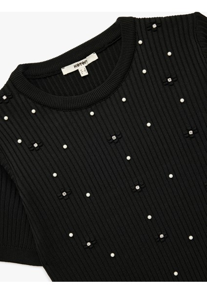 Inci Işlemeli Kısa Kollu Bisiklet Yaka Taşlı Triko Kazak modelleri