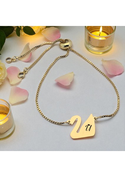 U Harfine Özel Zincirli Kuğu Kuşu Motifli 14 Ayar Altın Plakalı Hediye fiyatları