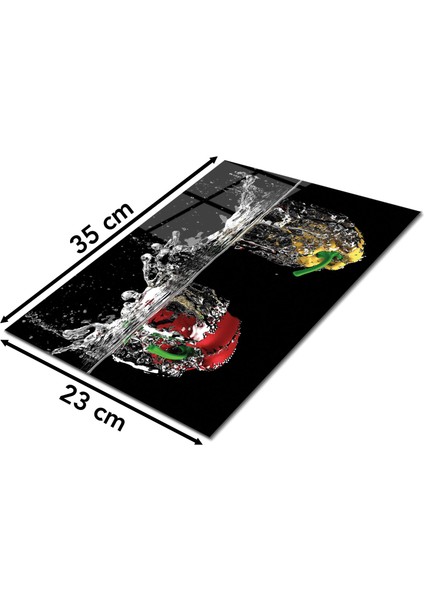 Sarı Kırmızı Biber Cam Kesme Tahtası, Silikon Ayaklı, Isıya Kırılmaya Dayanıklı Sunum Kesim Tablası fiyatları