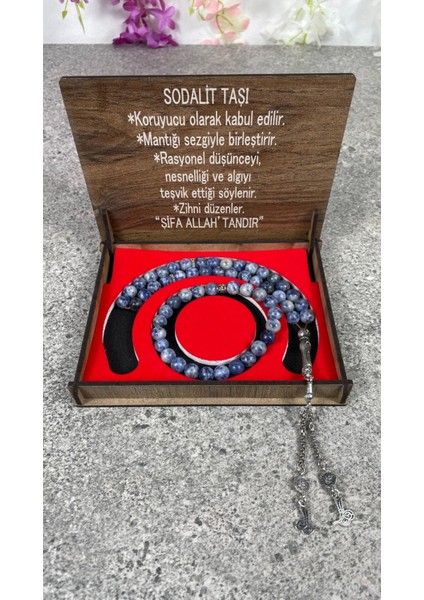 Sodalit Taşı Tesbih ve Bileklik Seti – Doğal Taş, Özel Ahşap Kutulu, Hediye Seçeneği