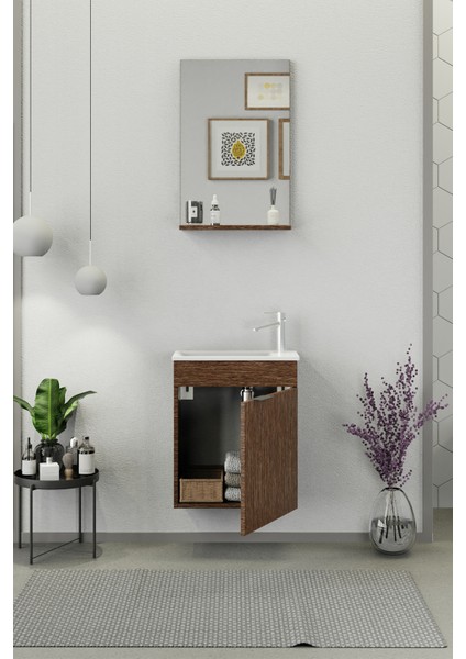 Fix Arya 50 Cm Banyo Dolabı,Seramik Lavabolu, Aynalı,Lavabo Dahil,Mdf,Aybe Kahve fiyatları