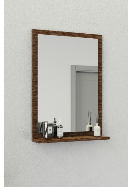 Fix Arya 55 Cm Banyo Dolabı,Seramik Lavabolu, Aynalı,Lavabo Dahil,Mdf,Aybe Kahve