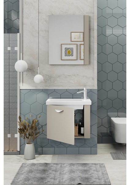 Fix Maxila 60 cm Banyo Dolabı,Seramik Lavabolu, Aynalı,Lavabo Dahil,Mdf,Latte fiyatları