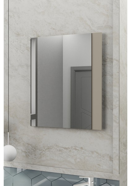 Fix Maxila 60 cm Banyo Dolabı,Seramik Lavabolu, Aynalı,Lavabo Dahil,Mdf,Latte