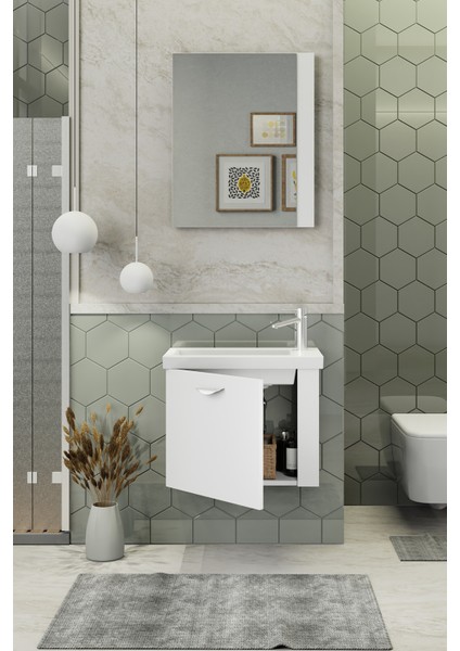 Maxila 60 cm Banyo Dolabı,Seramik Lavabolu, Aynalı,Lavabo Dahil,Mdf,Beyaz fiyatları