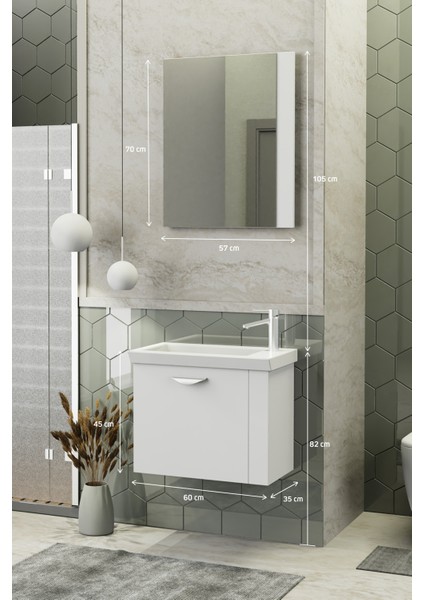 Maxila 60 cm Banyo Dolabı,Seramik Lavabolu, Aynalı,Lavabo Dahil,Mdf,Beyaz modelleri